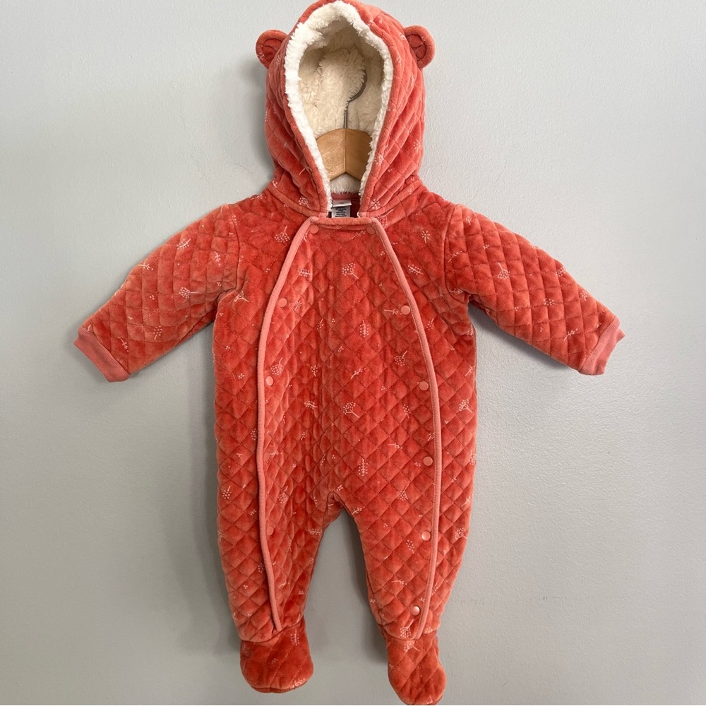 Nordstrom Baby Girl Quilted Bunting Size 6 Months Velvet Snap Front Winter